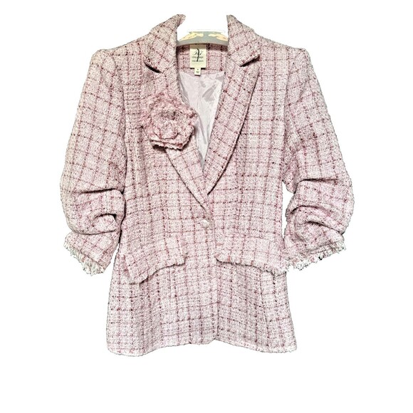 Cinq a Sept Pricilla Size 8 Pink Tweed Blazer Jacket Half-Length Rolled Sleeves - Picture 6 of 13